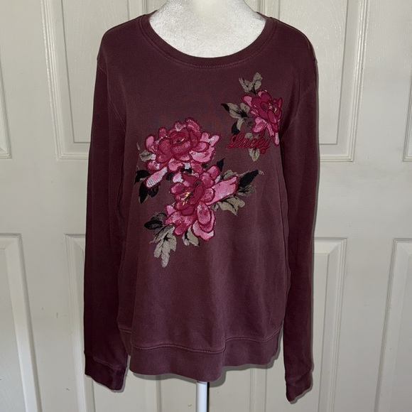 Lucky Brand Floral Pullover Sweatshirt In Wine - Picture 3 of 7